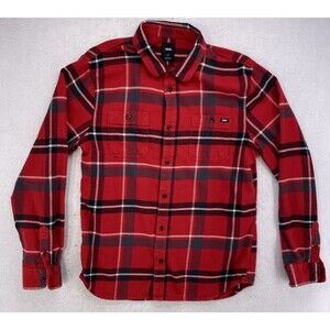Men's Vans Classic Fit Red Plaid Flannel Long Sleeve Button-Up Shirt Size Large